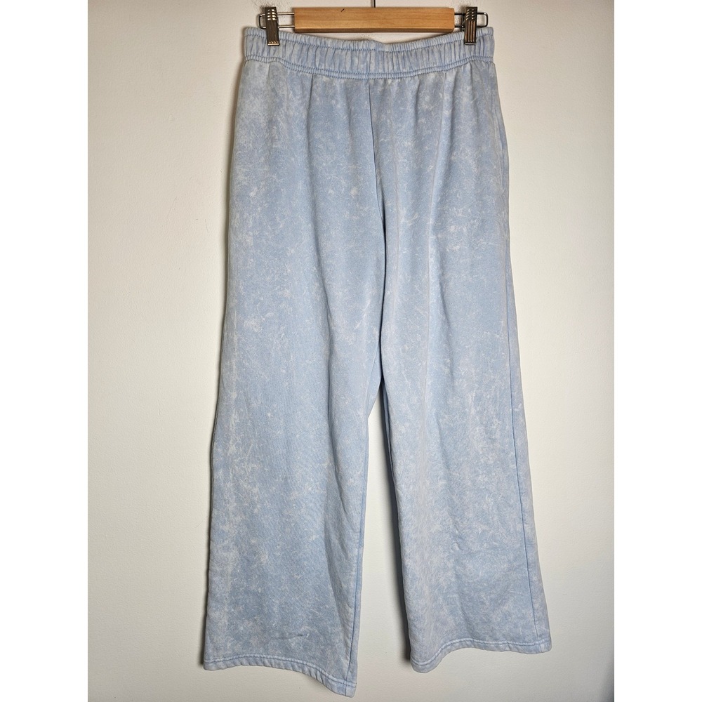 Acid Wash Orange Kiss Wide Leg Sweatpants Womens Blue Cotton Fleece Pockets
